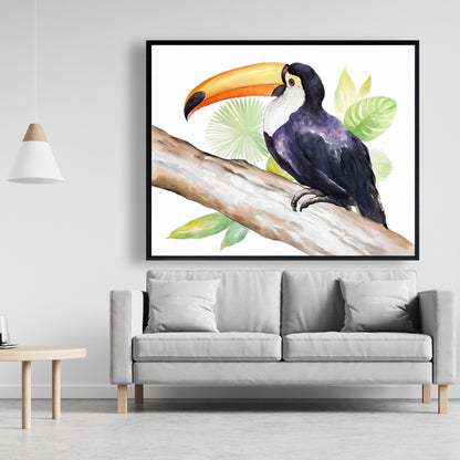Toile exotique représentant un toucan brun | Décoration d'intérieur encadrée