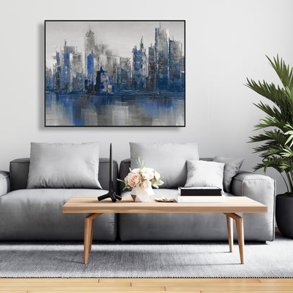 Blue Industrial Building Framed Canvas | Melancholy City Decor