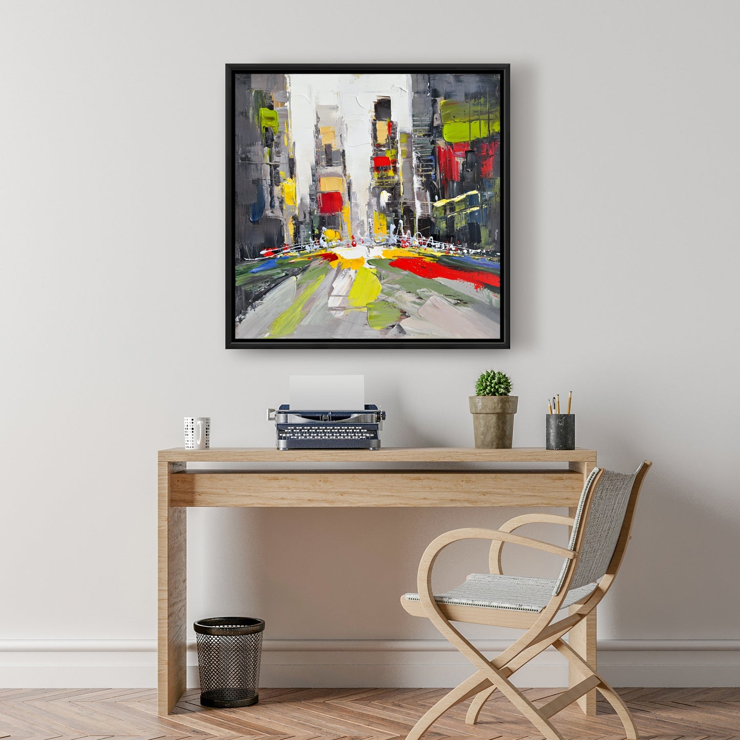 Toile encadrée abstraite texturée représentant un paysage urbain - Décoration d'intérieur moderne