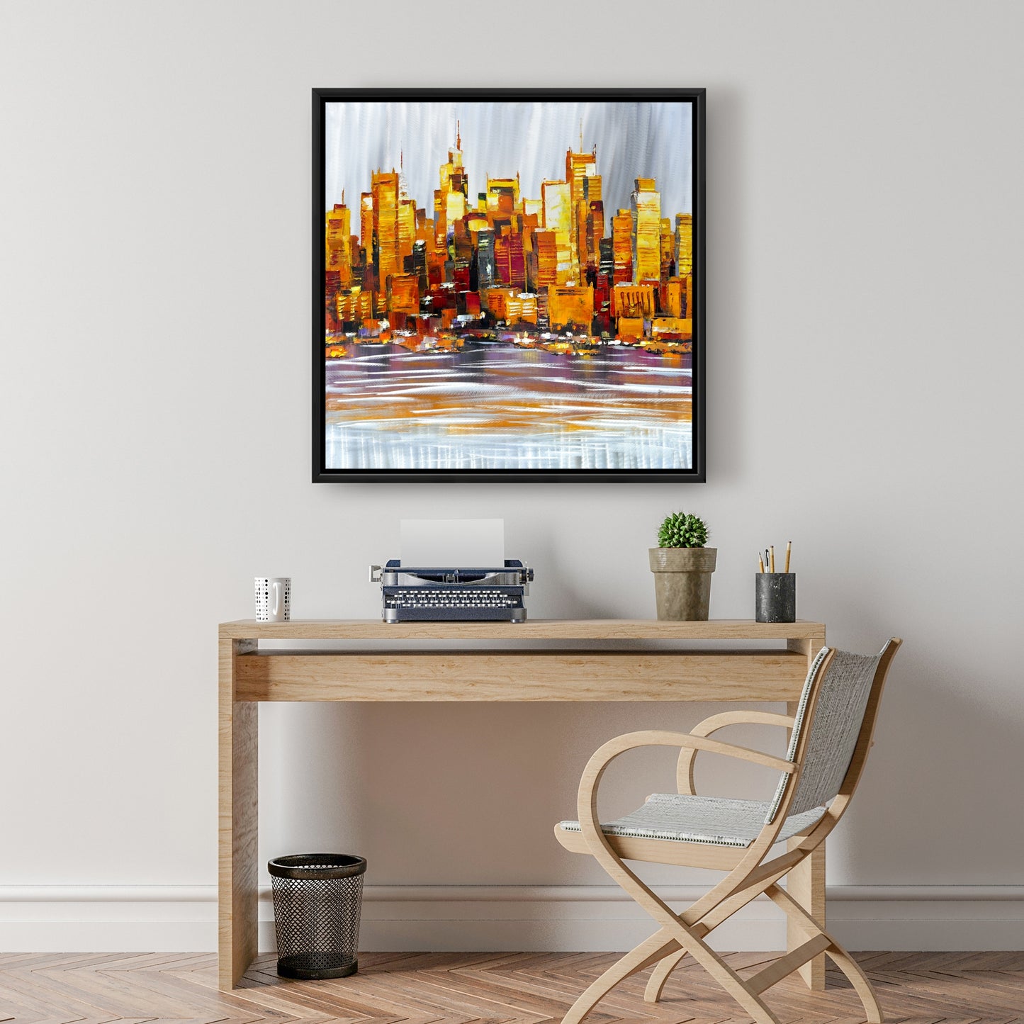 Orange Buildings Framed Canvas | Modern Bedroom Wall Decor