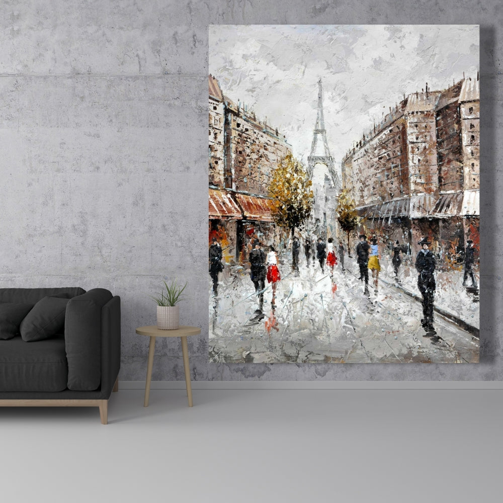 Paris Busy Street Canvas | Contemporary Brown Cities Decor
