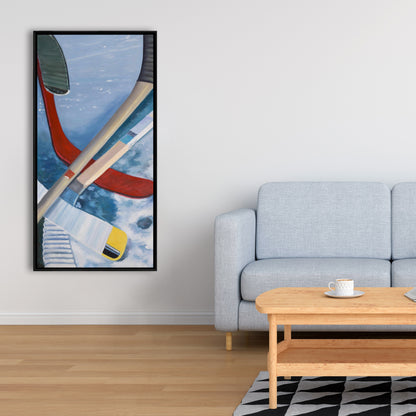 Hockey Sticks on Ice Canvas | Blue Sports Home Decor Art