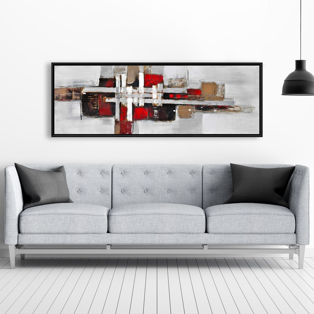 Toile aux formes abstraites grises – Décoration d'intérieur aux accents rouges
