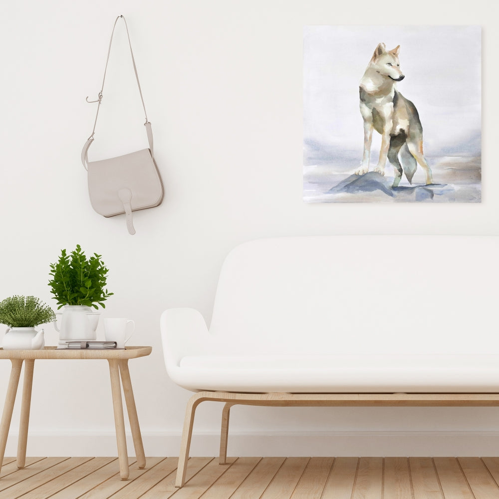 Toile représentant un loup – Décoration d'intérieur avec des animaux bleus et des montagnes