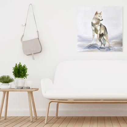 Toile représentant un loup – Décoration d'intérieur avec des animaux bleus et des montagnes