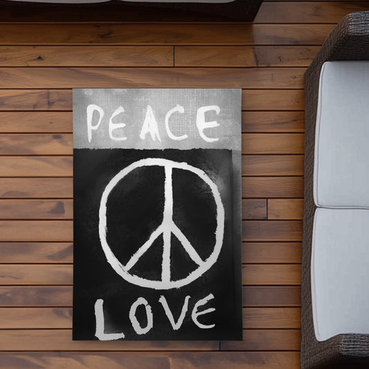 Peace Love Monochrome Outdoor Area Rug | Stylish Home Decor