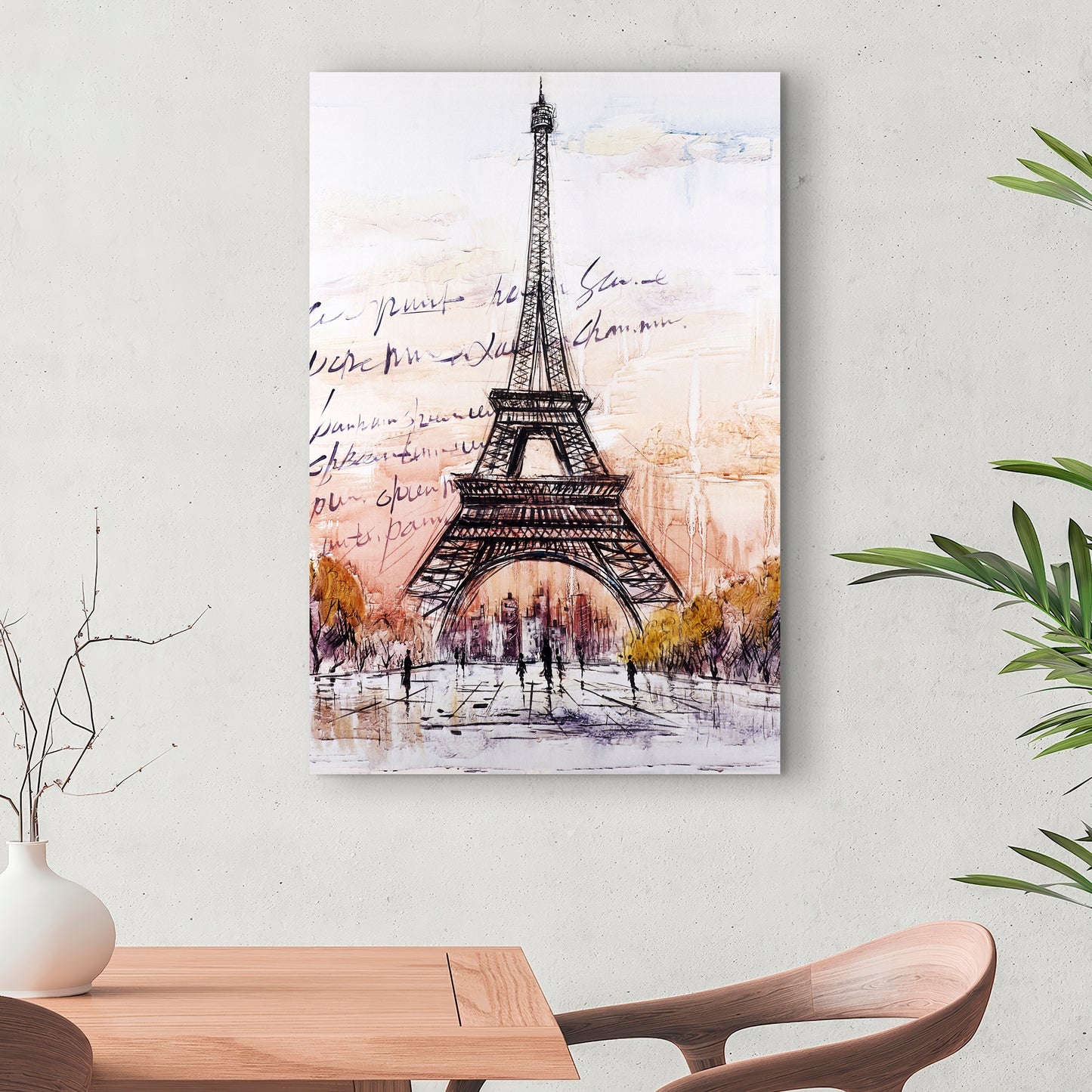 Eiffel Tower Sketch Gray Canvas | Bedroom Decor | Trees