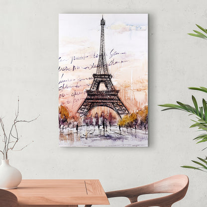 Eiffel Tower Sketch Gray Canvas | Bedroom Decor | Trees