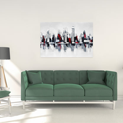 Gray and Red Cityscape Canvas | Industrial Gray Home Decor