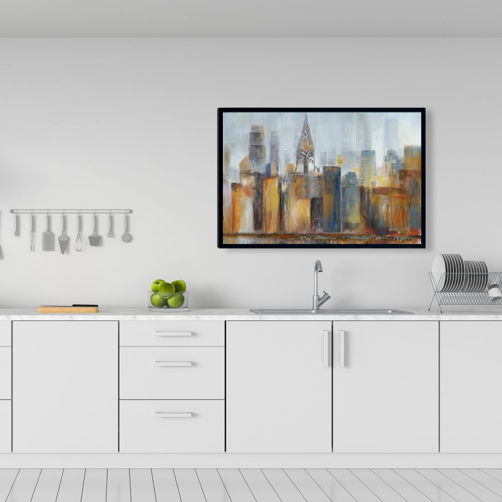 Paysage urbain avec le Chrysler Building | Toile décorative encadrée bleue