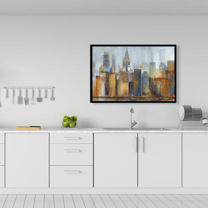 Paysage urbain avec le Chrysler Building | Toile décorative encadrée bleue