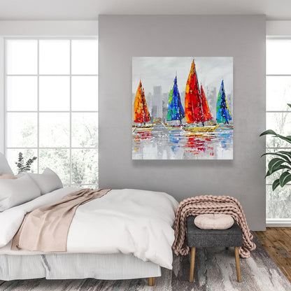 Colorful Boats Canvas - Contemporary Boat Bedroom Wall Art