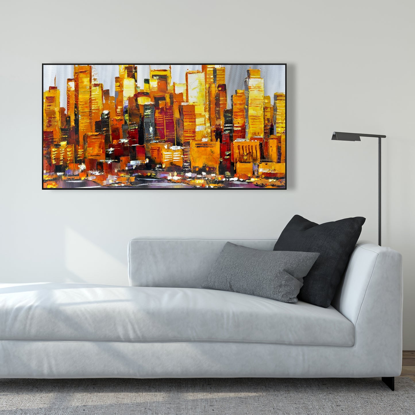 Orange Buildings Framed Canvas | Modern Bedroom Wall Decor
