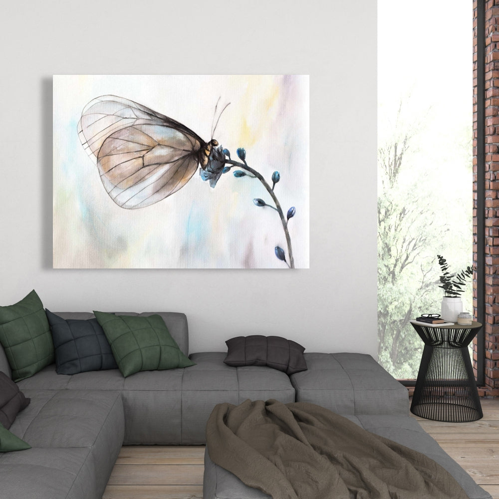 Butterfly on Blue Flowers Canvas - Bedroom Home Decor