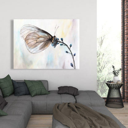 Butterfly on Blue Flowers Canvas - Bedroom Home Decor
