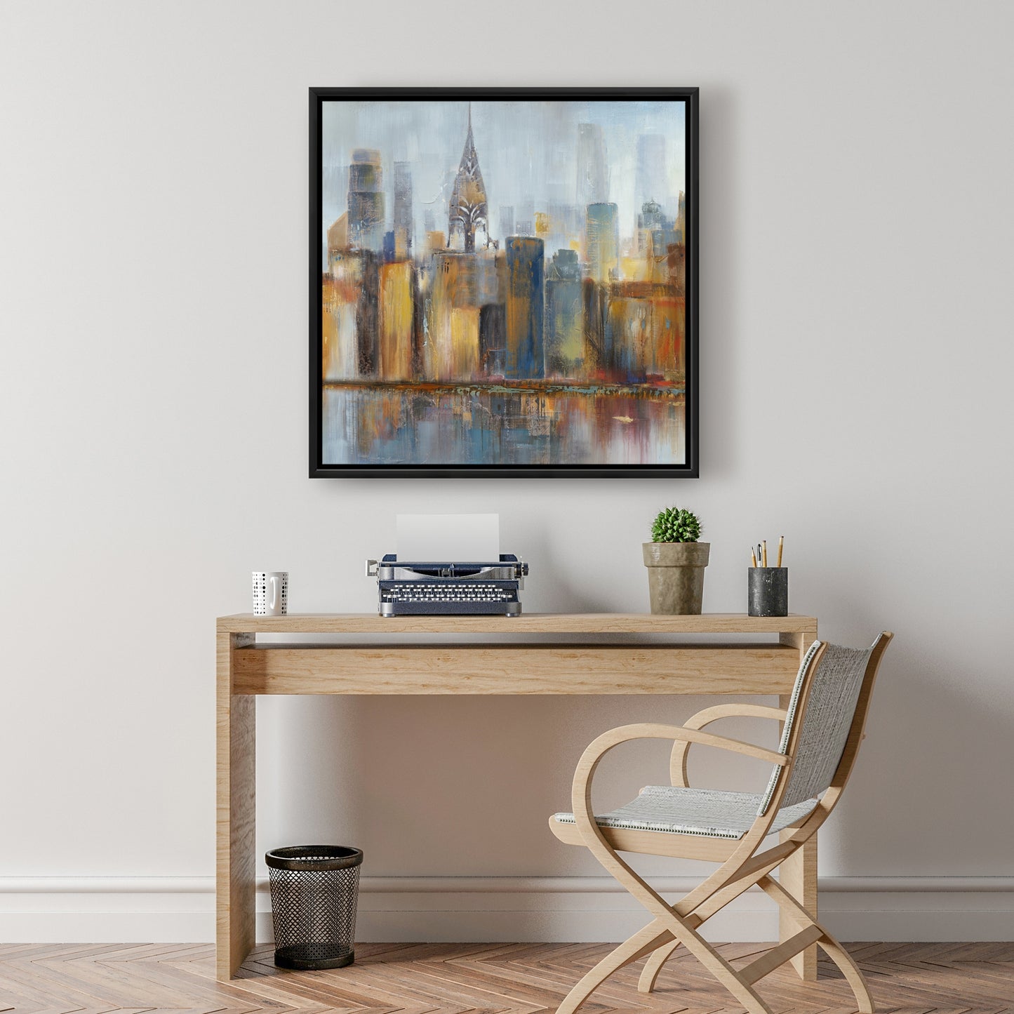 Paysage urbain avec le Chrysler Building | Toile décorative encadrée bleue