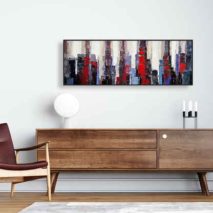 Toile encadrée – Bâtiments abstraits rouges et bleus pour la décoration intérieure