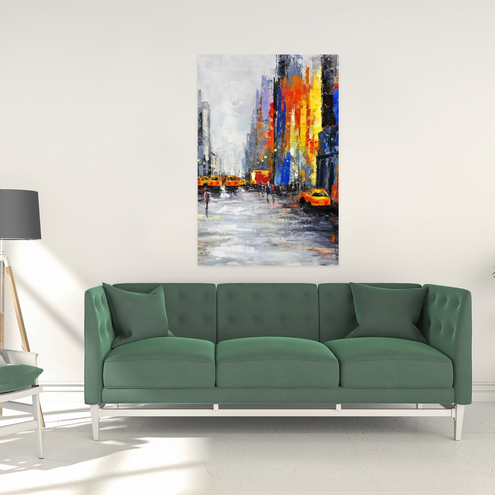 Color Spotted Street with Taxis Canvas | Building Cities Blue