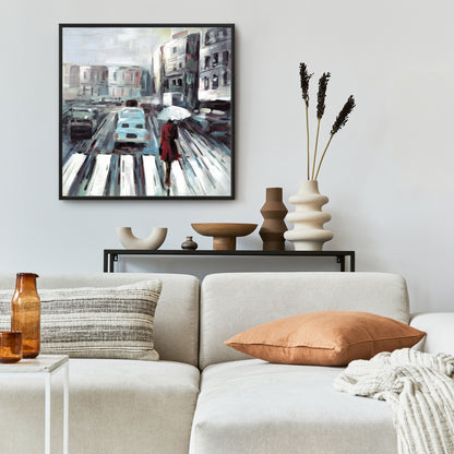 Passage piéton abstrait - Toile encadrée bleue pour décoration d'intérieur