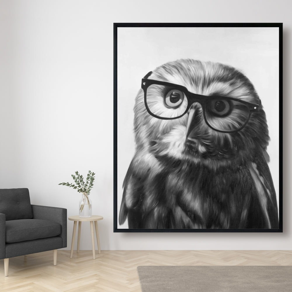Northern Saw-Whet Owl Canvas | Monochrome Animal Wall Art