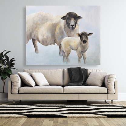 Toile Mouton et bébé | Décoration murale de chambre avec animaux de la ferme