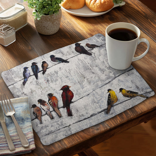 Colorful birds on branches - 14"x18" Braided Polyester Placemat