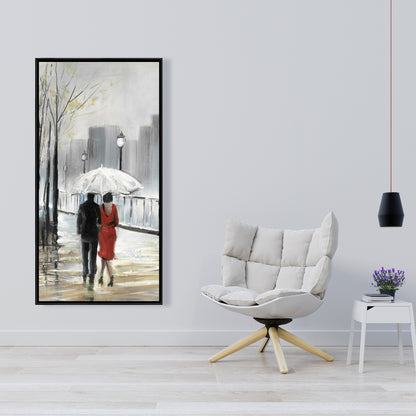 Toile Arbres contemporains | Décor Couple marchant sous la pluie