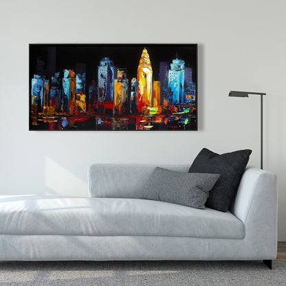 Toile abstraite colorée représentant un paysage urbain | Décoration d'intérieur moderne