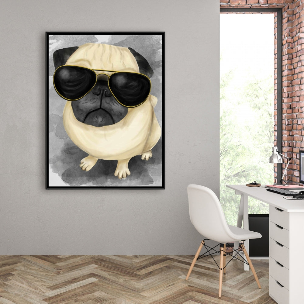 Toile encadrée « Carlin avec style » – Décoration d'intérieur pour animaux de compagnie