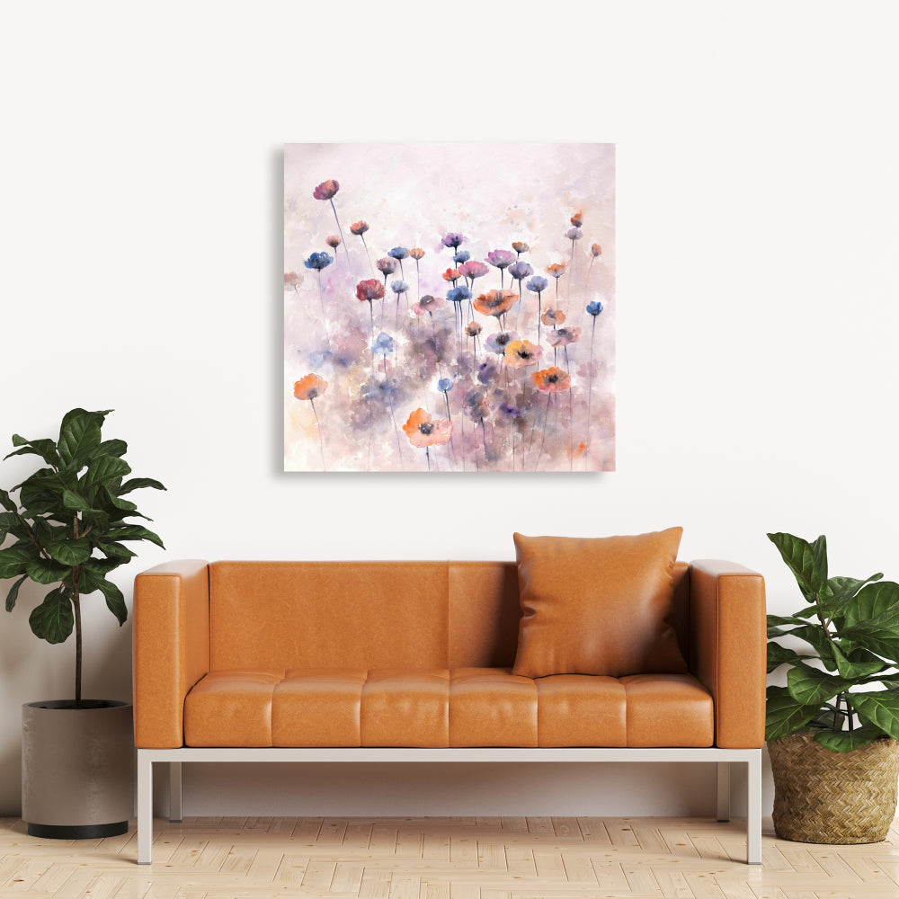 Toile « Petites fleurs sauvages » | Décoration murale violette pour chambre