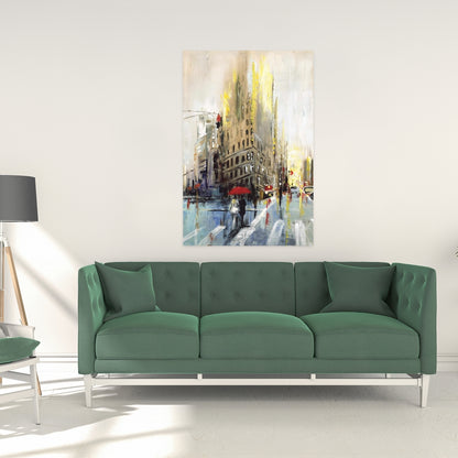 Toile beige abstraite « Rue pluvieuse » | Décoration d'intérieur et de chambre