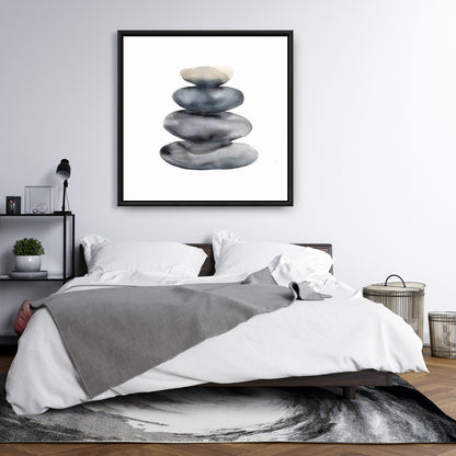 Toile encadrée grise - Nature morte avec quatre pierres chaudes et minéraux