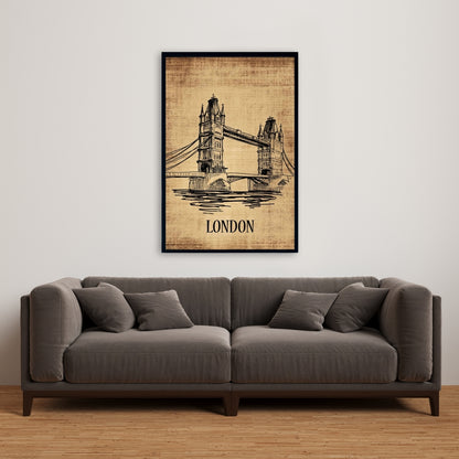 Illustration du Tower Bridge | Toile encadrée marron pour décoration d'intérieur