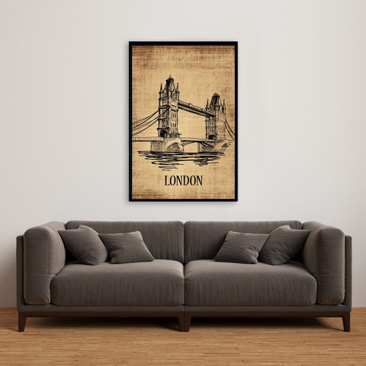 Illustration du Tower Bridge | Toile encadrée marron pour décoration d'intérieur