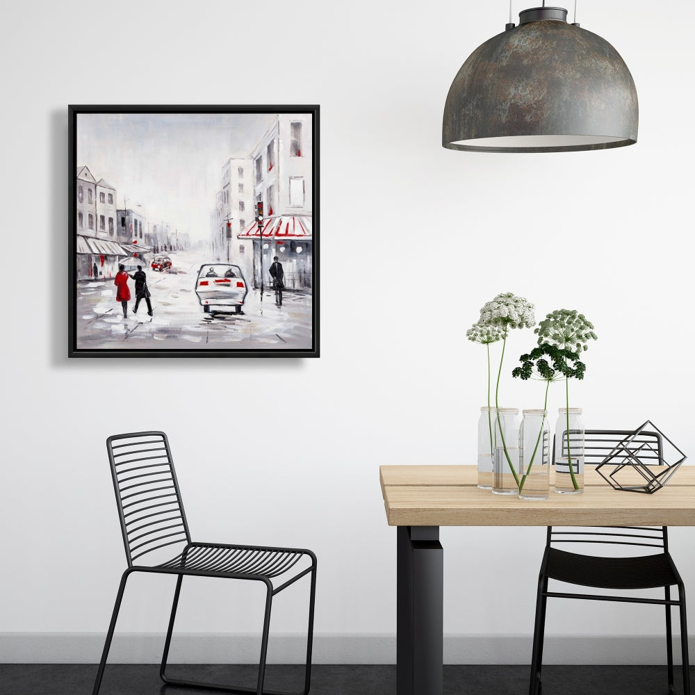 White Contemporary Bedroom Canvas | Peaceful Street Scene Decor
