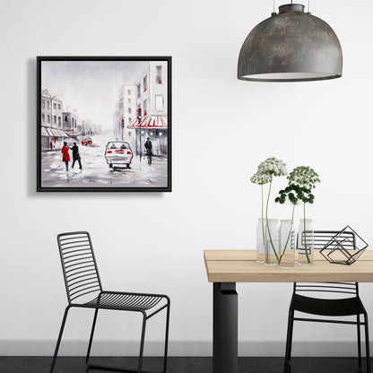 White Contemporary Bedroom Canvas | Peaceful Street Scene Decor