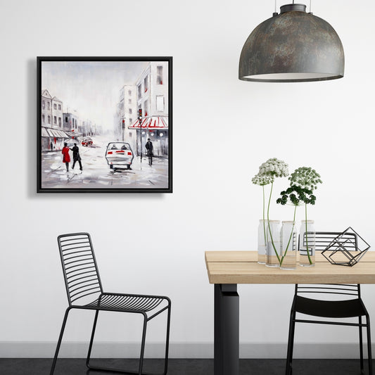 White Contemporary Bedroom Canvas | Peaceful Street Scene Decor