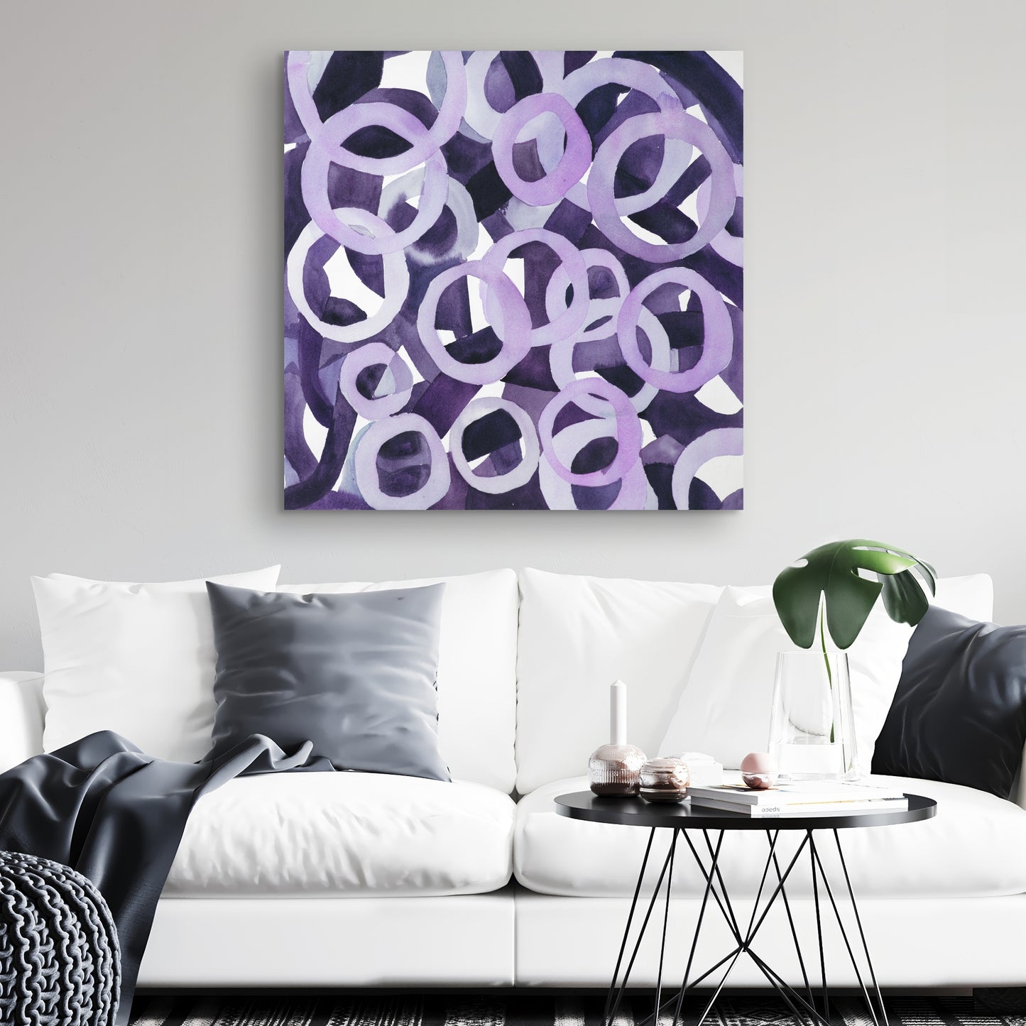 Toile abstraite avec anneaux violets – Décoration de chambre illustrative
