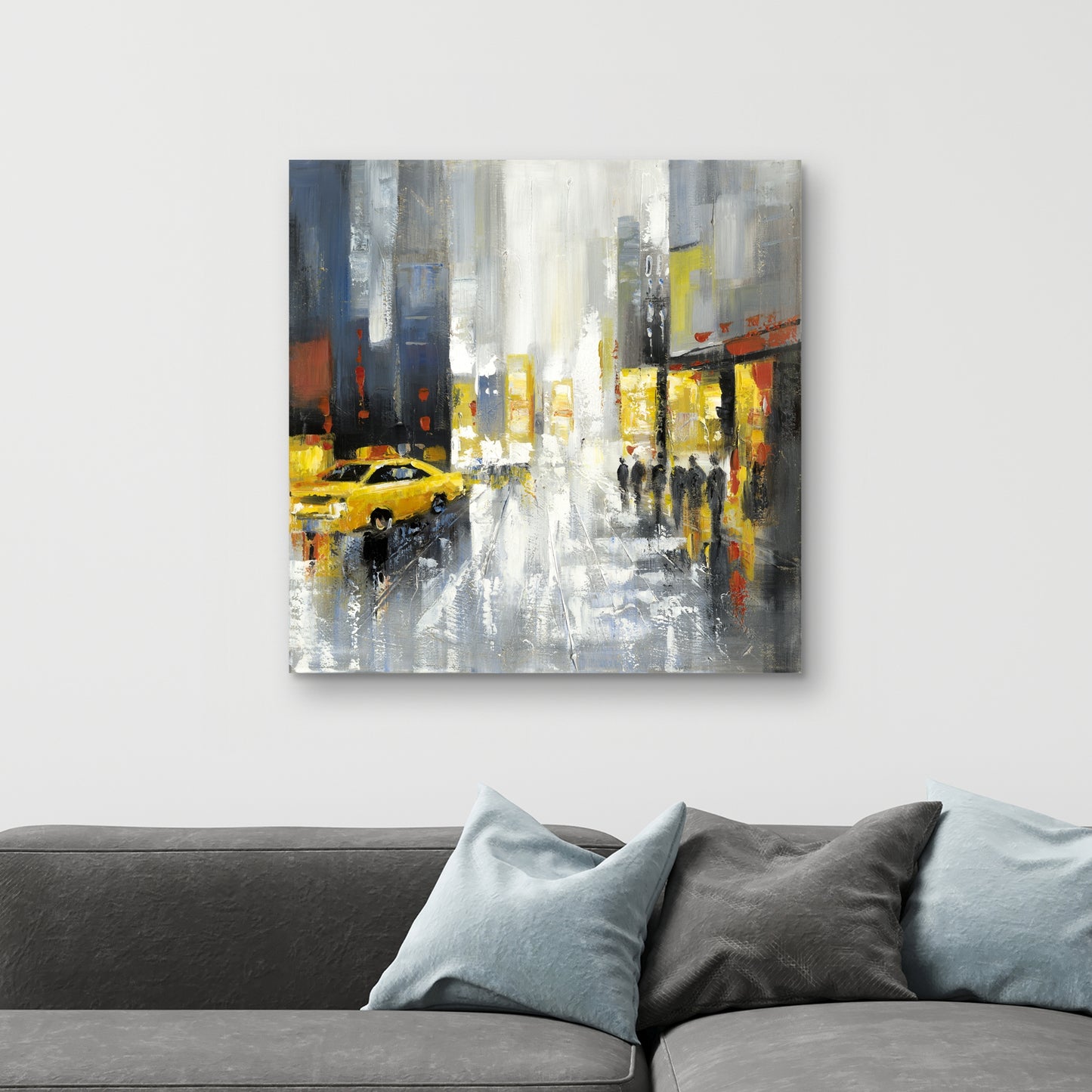 Rainy Busy Street Canvas | Building Bedroom Cities Decor