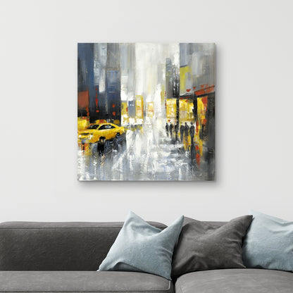 Rainy Busy Street Canvas | Building Bedroom Cities Decor