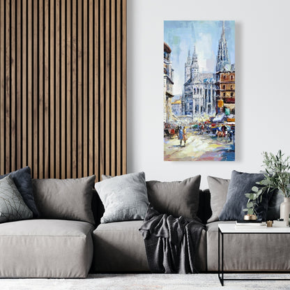 Contemporary Building Blue Canvas - Busy Street Wall Art Decor