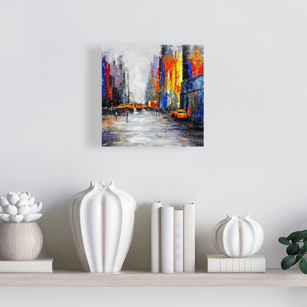 Color Spotted Street with Taxis Canvas | Building Cities Blue