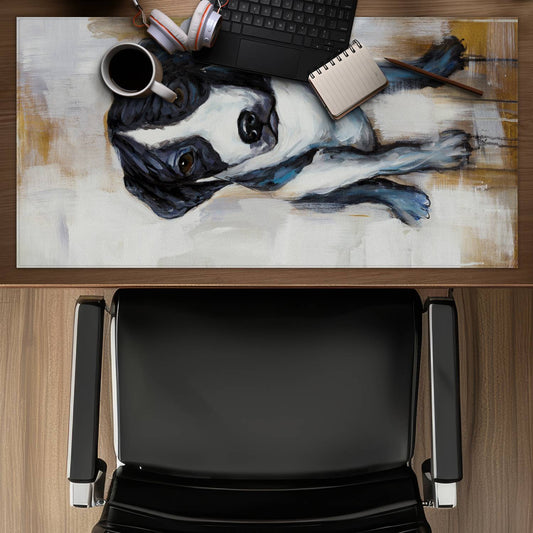 White Bedroom Desk Mat - Sitting Dog Animal Home Decor
