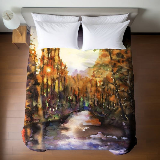 Yellow Illustrative Trees Duvet Cover | Merced River Decor