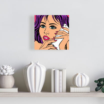 Retro Purple Bedroom Canvas | Pop Art Lady on Phone Decor