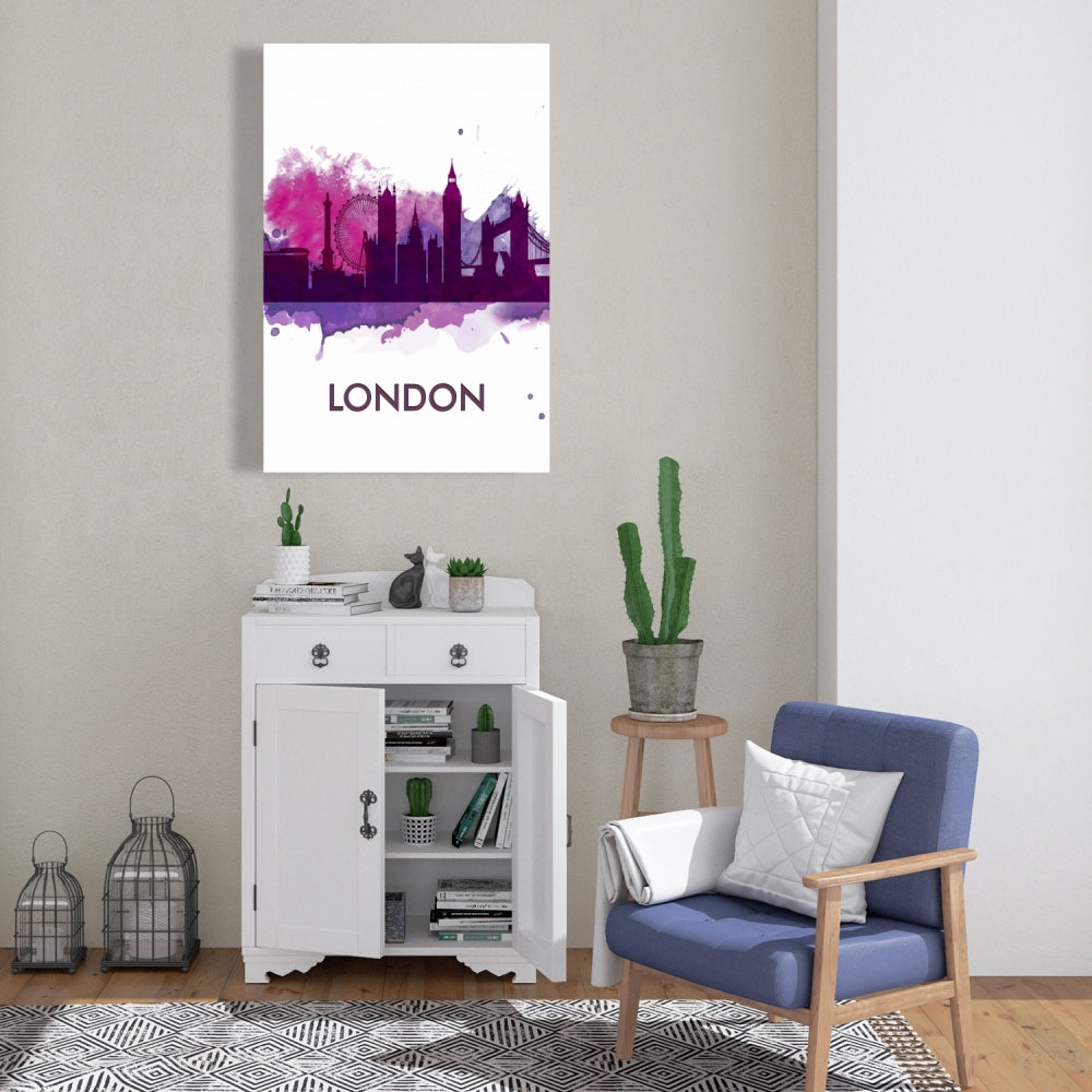 Purple Silhouette of London Canvas | Retro Home Decor Wall Art