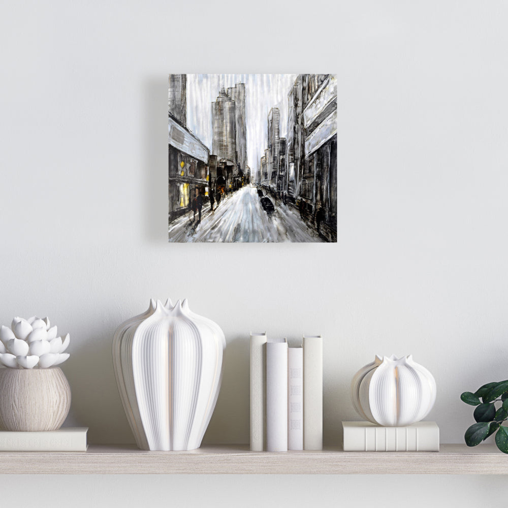 Gray Gloomy Street Canvas | Contemporary Brown Building Art