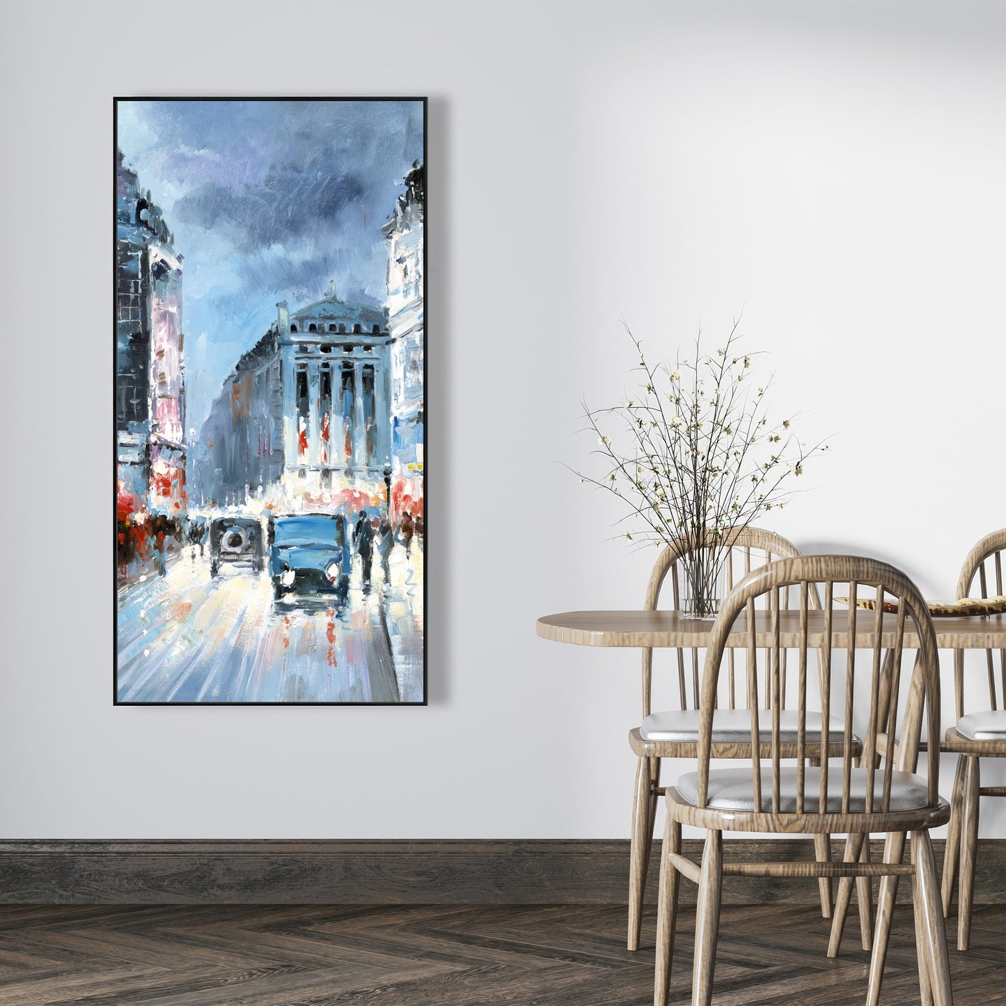 Ville abstraite rouge et bleue – Toile encadrée | Décoration d'intérieur