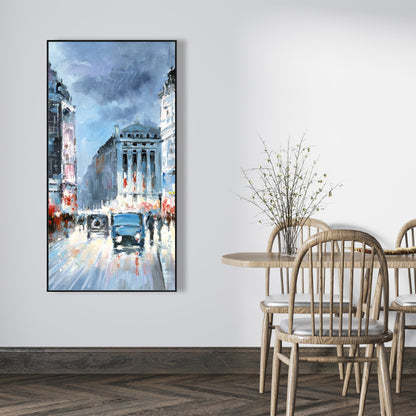 Ville abstraite rouge et bleue – Toile encadrée | Décoration d'intérieur