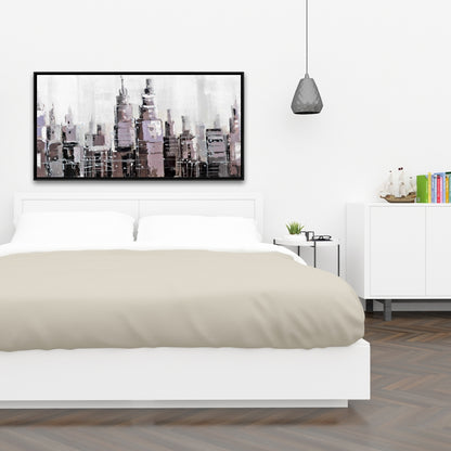 Toile abstraite représentant un paysage urbain en niveaux de gris – Décoration de chambre moderne